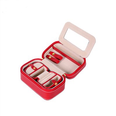 Organizador de caixa de joias de couro vermelho requintado